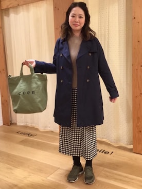 「coenスタッフスタイリング」｜「アイテム（トレンチコート）」を使った、かとうさん（レディース・170cm）の冬コーディネート