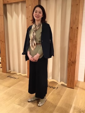 「coen（コーエン）のアイテム（ノーカラージャケット）」を使った、かとうさん（レディース・170cm）の春コーディネート