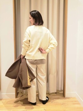 「春ニット」｜「アイテム（ステンカラーコート）」を使った、かとうさん（レディース・170cm）の冬コーディネート