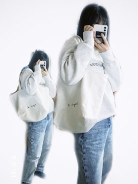 「agnes b.（アニエスベー）のアイテム（トートバッグ、ホワイト系）」を使った、かな丸さん（レディース・154cm）の春コーディネート