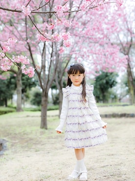 「nino（ニノ）の[90-120]ワンピース　ねこリボンＰＴ（ワンピース、パープル系）」を使った、LaLaLa.....✧︎*。さん（キッズ・120cm）の春コーディネート