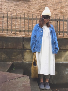 「Samansa Mos2（サマンサ モスモス）のドビーギャザー前後着ワンピース（ワンピース）」を使った、ぷーさん（レディース・159cm）の夏コーディネート