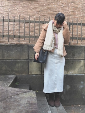 「UNIQLO（ユニクロ）のワッフルクルーネックT（長袖）（Tシャツ/カットソー）」を使った、ぷーさん（レディース・159cm）の冬コーディネート