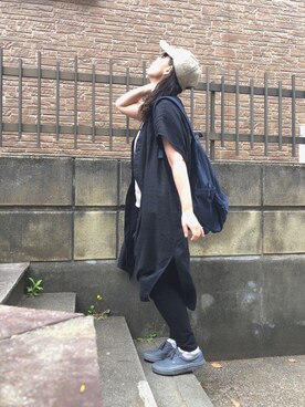 「UNIQLO（ユニクロ）のリネンブレンドロングシャツ（半袖）（シャツ/ブラウス）」を使った、ぷーさん（レディース・159cm）の春コーディネート