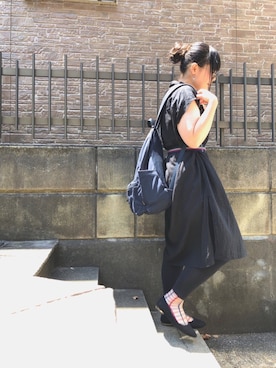 「UNIQLO（ユニクロ）のリネンブレンドロングシャツ（半袖）（シャツ/ブラウス）」を使った、ぷーさん（レディース・159cm）の夏コーディネート