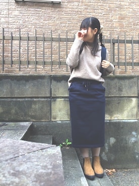 「UNIQLO（ユニクロ）のボアスウェットスカート（スカート）」を使った、ぷーさん（レディース・159cm）の秋コーディネート
