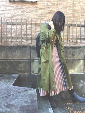 「natural couture（ナチュラルクチュール）の配色ニットプリーツワンピース（ワンピース）」を使った、ぷーさん（レディース・159cm）の秋コーディネート