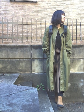 「natural couture（ナチュラルクチュール）の配色ニットプリーツワンピース（ワンピース）」を使った、ぷーさん（レディース・159cm）の冬コーディネート