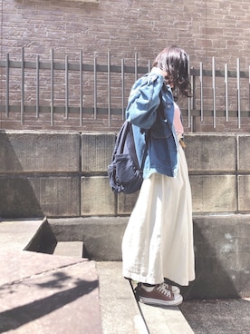 「UNIQLO（ユニクロ）のMEN ドライカラークルーネックT（半袖）（Tシャツ/カットソー）」を使った、ぷーさん（レディース・159cm）の春コーディネート