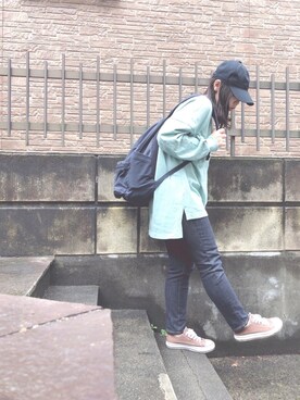 「ZOZO（ゾゾ）のスリムテーパードデニムパンツ［WOMEN］（デニムパンツ）」を使った、ぷーさん（レディース・159cm）の春コーディネート