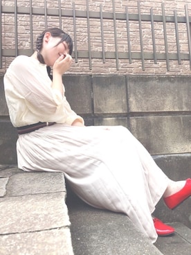 「赤い靴」｜ぷーさん（レディース・159cm）の夏コーディネート