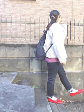 「赤い靴」｜ぷーさん（レディース・159cm）の秋コーディネート