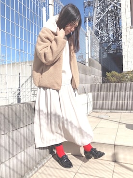 「赤い靴下」｜「アイテム（その他アウター）」を使った、ぷーさん（レディース・159cm）の冬コーディネート