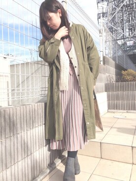 「natural couture（ナチュラルクチュール）の配色ニットプリーツワンピース（ワンピース）」を使った、ぷーさん（レディース・159cm）の冬コーディネート