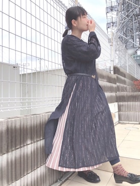 「natural couture（ナチュラルクチュール）の配色ニットプリーツワンピース（ワンピース）」を使った、ぷーさん（レディース・159cm）の春コーディネート