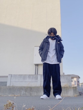 「AIR FORCE 1」｜「アイテム（ダウンジャケット/コート）」を使った、U3さん（メンズ・179cm）の冬コーディネート