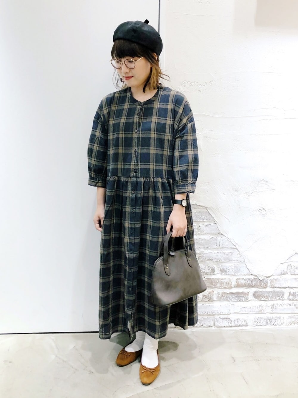 「サマンサ モスモス(Samansa Mos2)、SM2、ガーリー、秋コーデ、秋色、柄ワンピース、ベレー帽、バレーシューズ、低身長」｜「ehka sopoの雑材ベレー（ハンチング/ベレー帽、ブラック系）」を使った、ささき｟名古屋/イオンモール大高｠さん（レディース・152cm）の夏コーディネートの1枚目の写真