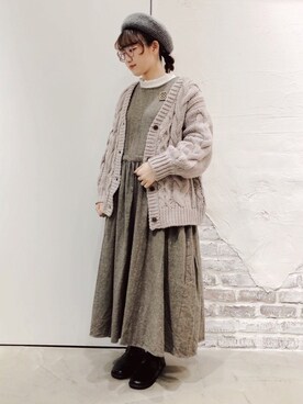 「ケーブルニット」｜「アイテム（ジャンパースカート）」を使った、ささき｟名古屋/イオンモール大高｠さん（レディース・152cm）の秋コーディネート