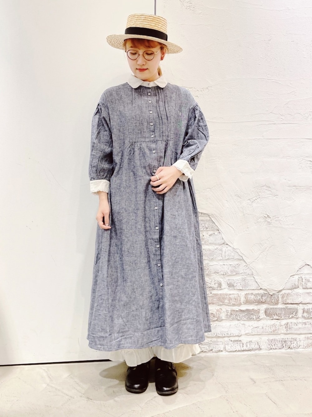 「SM2、サマンサ モスモス(Samansa Mos2)、春コーデ、大人ガーリー、ナチュラル、刺繍、カンカン帽、ペチパンツ」｜「Samansa Mos2のアイテム（ワンピース/ドレス、ブラック系）」を使った、ささき｟名古屋/イオンモール大高｠さん（レディース・152cm）の春コーディネートの1枚目の写真