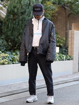 「シュプリーム」｜「アイテム（MA-1）」を使った、BFさん（メンズ・175cm）の秋コーディネート
