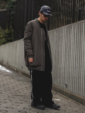 「RICK OWENS」｜「アイテム（ダウンジャケット/コート）」を使った、BFさん（メンズ・175cm）の冬コーディネート