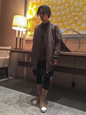 「RICK OWENS」｜「アイテム（ダウンジャケット/コート）」を使った、BFさん（メンズ・175cm）の春コーディネート