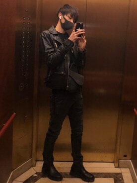「ディーゼル」｜「アイテム（ライダースジャケット）」を使った、shosephさん（メンズ・178cm）の春コーディネート