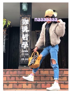 「クラッシュデニム」｜「アイテム（その他アウター）」を使った、N A Aさん（レディース・159cm）の秋コーディネート