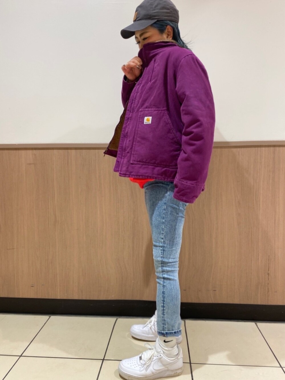 CARHARTT パープル系チェック ジャケット・パンツセット Carharttのジャケット/アウター（パープル系）を使ったレディース人気