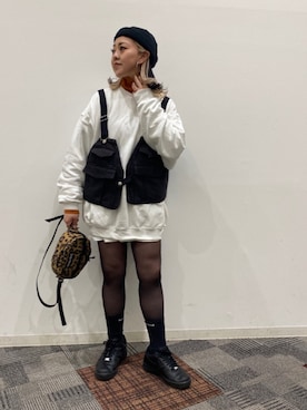 「ワークベスト」｜「アイテム（スウェット）」を使った、N A Aさん（レディース・159cm）の春コーディネート