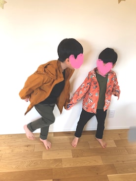 「アイテム（ナイロンジャケット、オレンジ系）」を使った、kaikykaさん（キッズ・123cm）の冬コーディネート