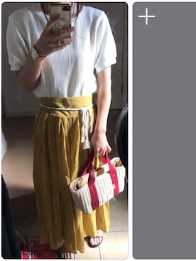 「UNIQLO（ユニクロ）のワッフルクルーネックT（5分袖）（Tシャツ/カットソー）」を使った、Asami◡̈さん（レディース・155cm）の夏コーディネート