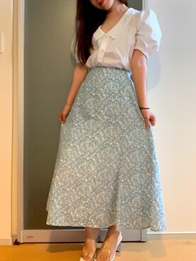 「w closet（ダブルクローゼット）のアイテム（スカート、ブルー系）」を使った、ぱややさん（レディース・160cm）の夏コーディネート