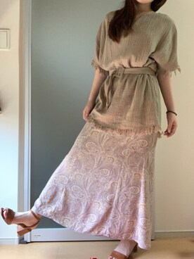 「Ameri（アメリ）のアイテム（トップス、ベージュ系）」を使った、ぱややさん（レディース・160cm）の夏コーディネート