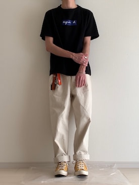 「アイテム（キーホルダー、オレンジ系）」を使った、みずいろさん（メンズ・173cm）の春コーディネート