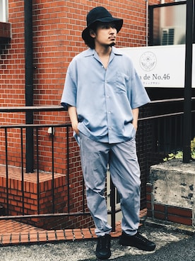 「MAISON SPECIAL（メゾンスペシャル）のプライムオーバーオープンカラーシャツ 【MAISON SPECIAL/メゾンスペシャル】（シャツ/ブラウス、パープル系）」を使った、takahirouedaさん（メンズ・175cm）の春コーディネート