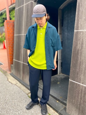 「MAISON SPECIAL（メゾンスペシャル）のプライムオーバーオープンカラーシャツ 【MAISON SPECIAL/メゾンスペシャル】（シャツ/ブラウス、グリーン系）」を使った、takahirouedaさん（メンズ・175cm）の春コーディネート