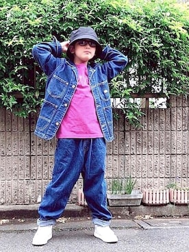 「息子」｜「アイテム（帽子）」を使った、ちゃあさん（レディース・154cm）の春コーディネート