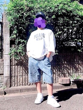 「息子」｜「アイテム（帽子）」を使った、ちゃあさん（レディース・154cm）の春コーディネート