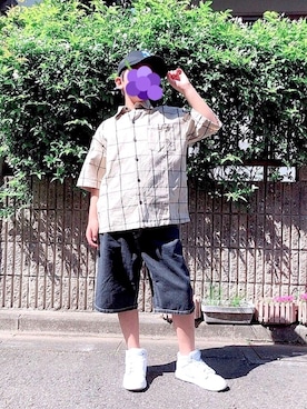 「息子」｜「アイテム（帽子）」を使った、ちゃあさん（レディース・154cm）の春コーディネート