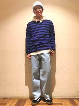 「RAGEBLUE（レイジブルー）のアイテム（ニットキャップ/ビーニー）」を使った、松野。さん（メンズ・175cm）の春コーディネート
