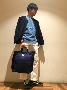 「RAGEBLUE（レイジブルー）のアイテム（トートバッグ）」を使った、松野。さん（メンズ・175cm）の春コーディネート