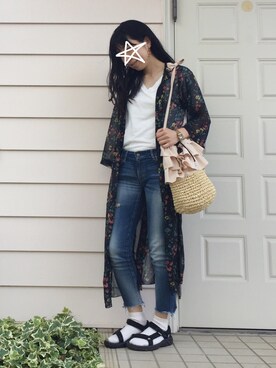 「Ungrid（アングリッド）のフレイドヘムストスリ（デニムパンツ）」を使った、kcoさん（レディース・157cm）の春コーディネート