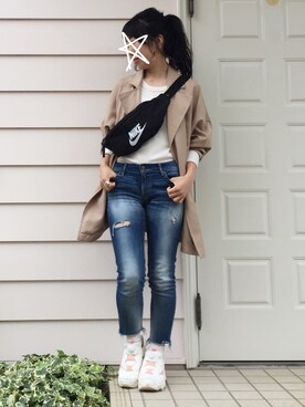 「Ungrid（アングリッド）のフレイドヘムストスリ（デニムパンツ）」を使った、kcoさん（レディース・157cm）の夏コーディネート