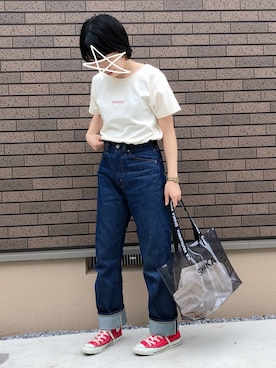 「CONVERSE（コンバース）のCONVERSE ALL STAR　ハイカットスニーカー（スニーカー）」を使った、kcoさん（レディース・158cm）の夏コーディネート