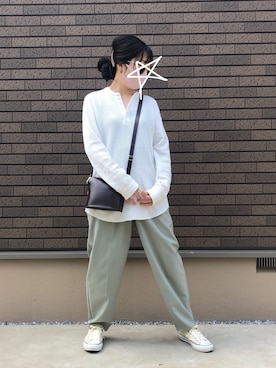 「UNIQLO（ユニクロ）のワッフルヘンリーネックT（長袖）（Tシャツ/カットソー）」を使った、kcoさん（レディース・158cm）の春コーディネート
