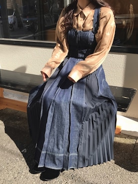 カーサフライン　デニムワンピース　ブラウン CASA FLINE カーサフライン フロントホックデニムロング
