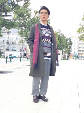 「アイテム（ソックス/靴下、ピンク系）」を使った、kenjiさん（メンズ・165cm）の秋コーディネート