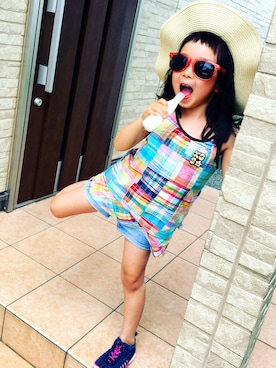 「X-girl（エックスガール）のアイテム」を使った、うるごんさん（キッズ・110cm）の夏コーディネート