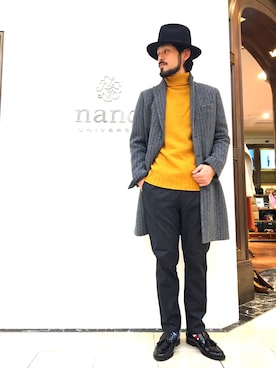 「NANO universe（ナノユニバース）のアイテム（チェスターコート）」を使った、nanouniverse難波STAFFさん（メンズ・170cm）の秋コーディネート